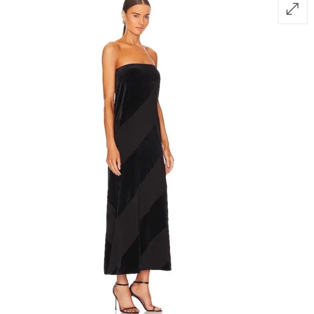 Norma Kamali Spiral Strapless Midi Dress Black Velvet Jersey Stripe Size XS